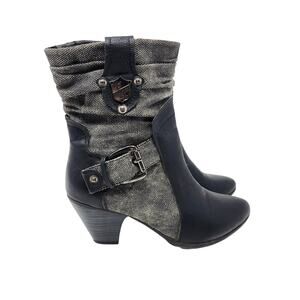 Beauty Heel Black Faux Leather Side Zip Faith 14 Heeled Bootie Ankle Boots Sz 8